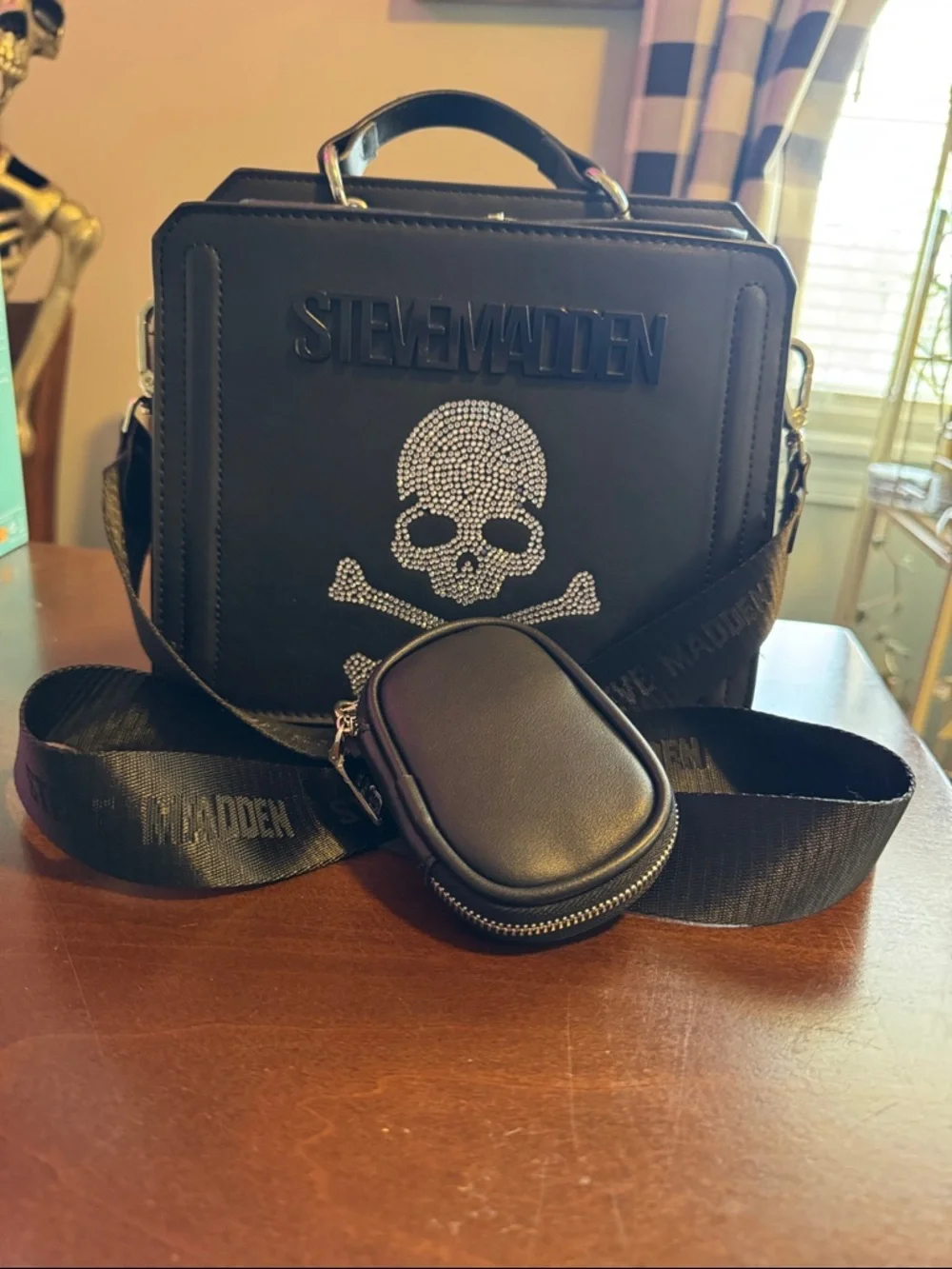 Steve Madden Black Rhinestone Skull Evelyn Bag